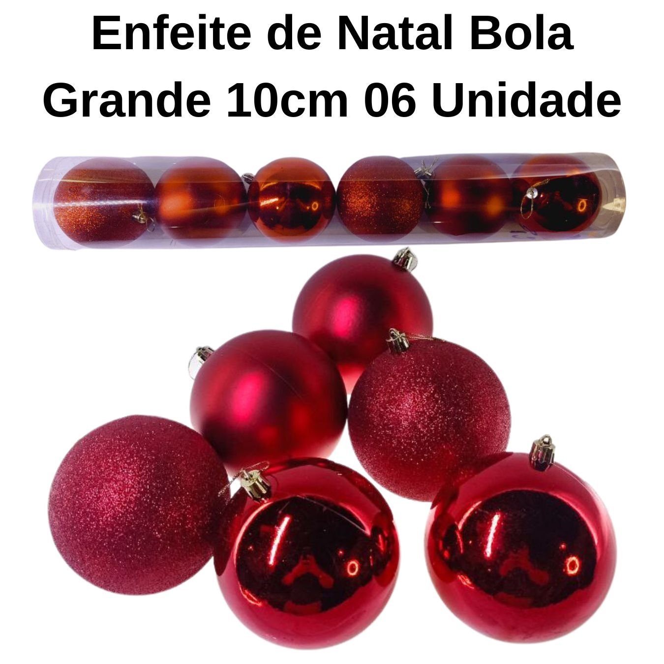 Enfeite de Natal Bola Grande 10cm 06 Unidade Cor:Vermelho - 5