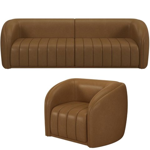 Kit Sofá 4 Lugares para Sala Estar 292 Cm com 01 Poltrona Lazio M03 Couríssimo Whisky - Lyam Decor
