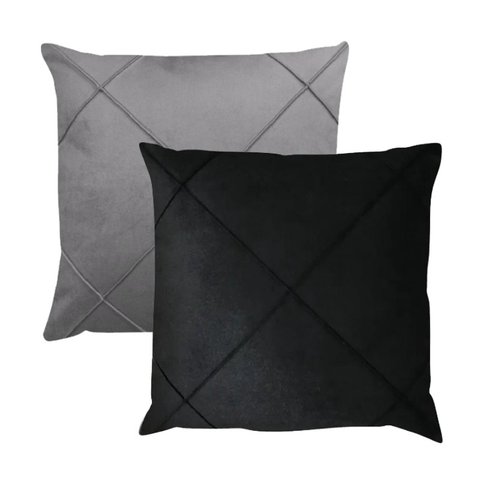 Kit 2 Capas para Almofada Drapeada em Veludo Quadrada 43x43 com Enchimento 50x50 Cor:preto e Cinza C