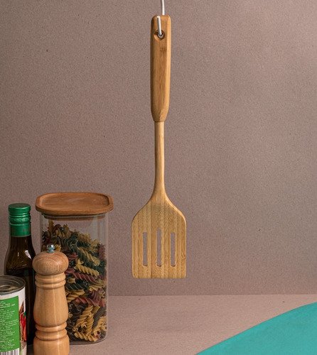 Espátula de Cozinha Vazada Bambu Natural Multiuso 35cmcolher - 5