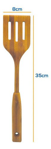 Espátula de Cozinha Vazada Bambu Natural Multiuso 35cmcolher - 4