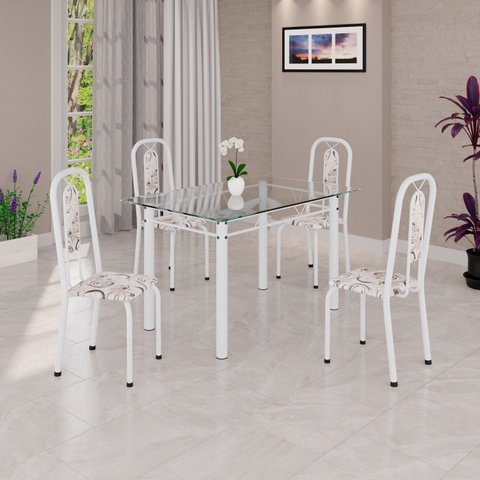 Conjunto Sala de Jantar com 4 Cadeiras Lívia Branco/Arabesco