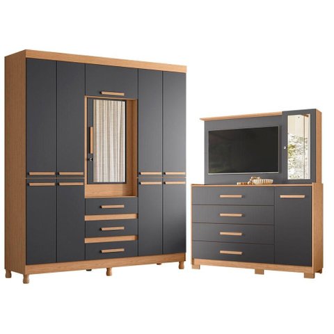 Guarda Roupa Casal New Fusion 10 Portas e Cômoda Ilhabela Freijo Titanium White - Móveis Albatroz
