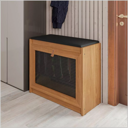 Sapateira Banco de Madeira Almofadado Corino Porta Basculante Plenitude - Preto - 2