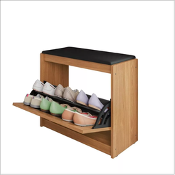 Sapateira Banco de Madeira Almofadado Corino Porta Basculante Plenitude - Preto - 4