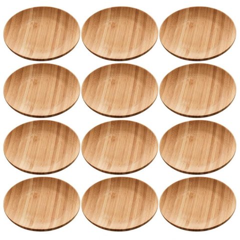 Kit 12 Pratos de Bambu Redondos 11cm Sobremesas Petiscos Lyor Mesa Posta Eventos