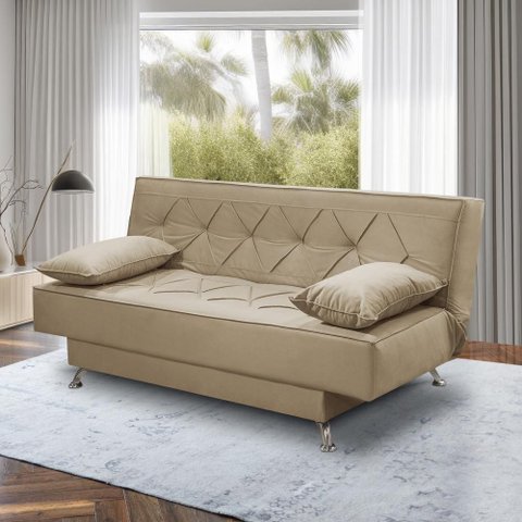 Sofá Cama 1,80m Iara Suede Bege Rover & Beato