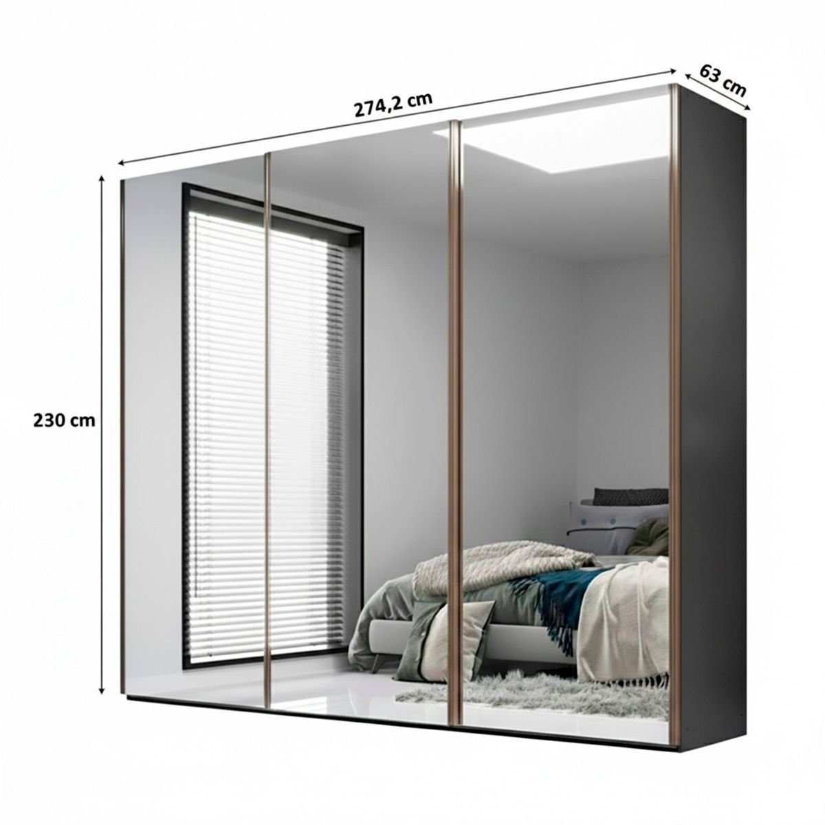 Guarda Roupa Veneto Mdf 3 Portas com Espelho 274,5x230cm Grafitto