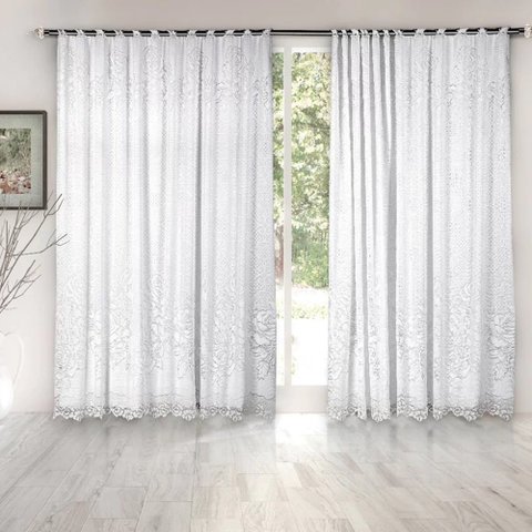 Cortina Branca Renda C/ Forro Sala Roseiral 3x1,80 Alt