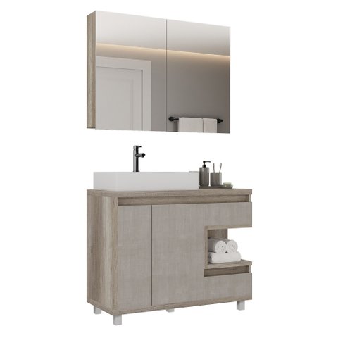 Gabinete Para Banheiro com Cuba e Armário com Espelho 100cm Malba