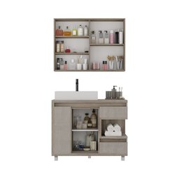 Gabinete para Banheiro com Cuba e Armário com Espelho 100cm Malbec  - 5