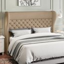 Ver imagem 2 de Kit Cabeceira Cama Box Casal 140 Cm Madrid com Puff Recamier Santorini Veludo Bege - Lyam Decor