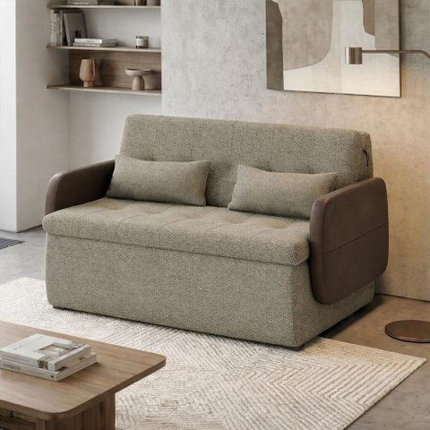 Sofá Cama 2 Lugares Casal 1,30 Mts Pompeia Sissy Matrix Cor:Granada Bege Marrom Claro