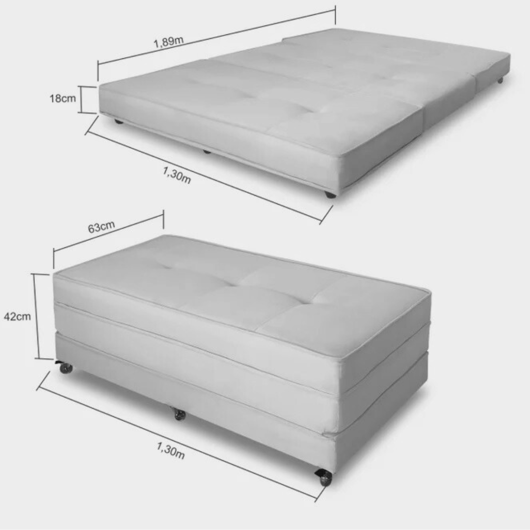 Puff Cama Casal Dobrável com Rodízios Lindecor Cor Cinza - 2