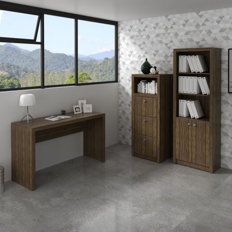 Conjunto de Escritório com Escrivaninha 03 pç CJ43018-088 Tecno Móbili - Tecno Móbili Nogal