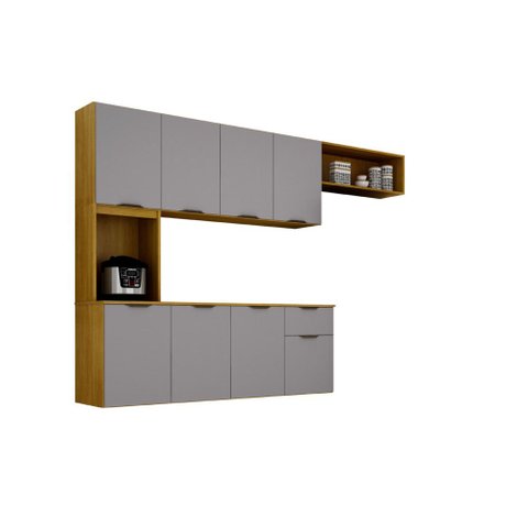 Cozinha Compacta Nara 193 cm Suspensa com Nichos Organizadores Cinamomo/Cinza