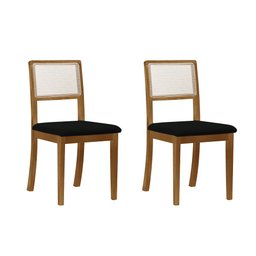 Kit 2 Cadeiras de Jantar Palha Estofadas Veludo Preto Encosto Tela Sextavada Rubi Madeira Maciça Mel - 2