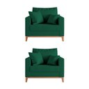 Ver imagem 1 de Kit 2 Poltronas Beny Decorativa com 2 Almofadas Veludo Verde Base em Madeira Maciça