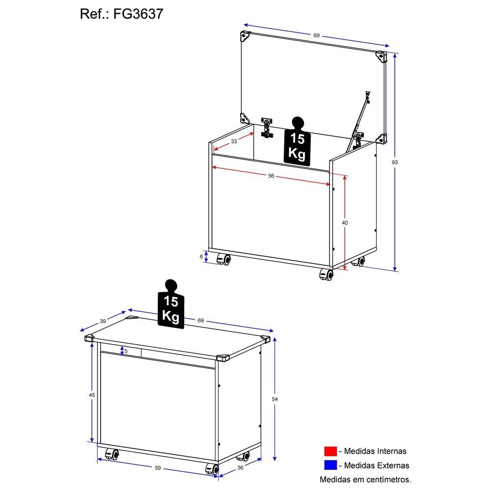 Caixa de Brinquedos Baú Organizador com Rodízios Multimóveis FG3637 Branco - 4