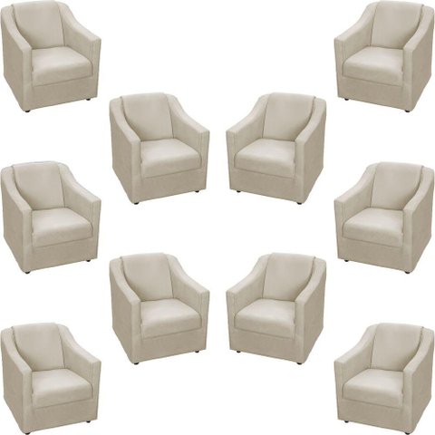 Kit 10 Poltronas Decorativa Mila Pé de Plástico Cromado - Bege Suede