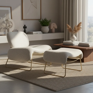 Kit Poltrona e Puff Calm Versátil Boucle Zahav Estofados:bouclé Off White