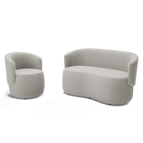 Kit Poltrona e Namoradeira Aisha Orgânica Bouclê Bege - Desk Design