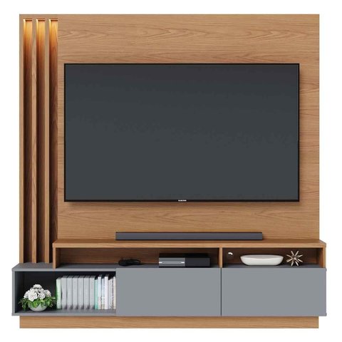 Painel para TV até 75" 2 Portas Itaumá Freijó/Cinza Fosco
