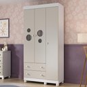 Ver imagem 1 de Guarda-roupa Infantil 92cm com Vidro 3 Portas e 2 Gavetas Bombom Multimóveis Mp4462 Branco-off