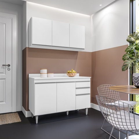 Kit de Cozinha Melissa 120cm 6 Portas 2 Gavetas com Tampo Branco Maderatto Móveis