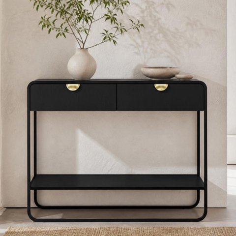 Aparador para Sala de Estar Industrial Orgânico 2 Gavetas Alek A03 Nero Preto - Lyam Decor