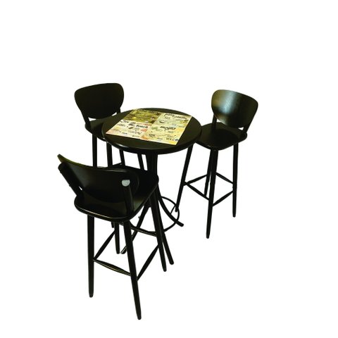 Mesa Área Gourmet Alta Redonda Preto Drink 3 Lugares