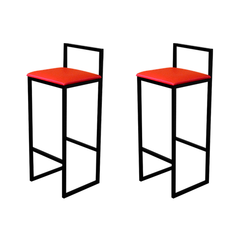 Jogo 2 Banqueta Alta Cozinha Bar Balcão Bistrô Industrial Preta Estofado Vermelho