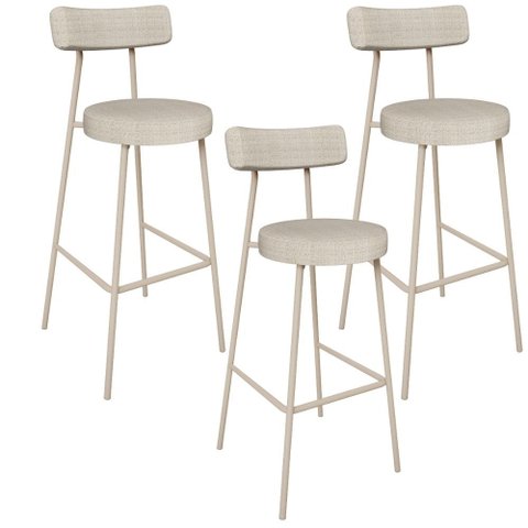 Kit 03 Banquetas Alta Bar Cozinha Sala de Jantar Aço Milão Arena L02 Linho Palha - Lyam Decor