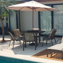 Ver imagem 3 de Jogo de Mesa Ripada Giratoria 6 Cadeiras para Piscina Jardim com Guarda Sol - Marrom