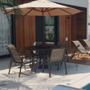 Ver imagem 4 de Jogo de Mesa Ripada Giratoria 6 Cadeiras para Piscina Jardim com Guarda Sol - Marrom