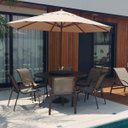 Ver imagem 2 de Jogo de Mesa Ripada Giratoria 6 Cadeiras para Piscina Jardim com Guarda Sol - Marrom