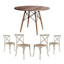 Ver imagem 1 de Conjunto de Mesa Eiffel Redondo Tampo de Madeira 110cm Amêndoa com 4 Cadeiras Katrina Off White