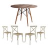 Conjunto de Mesa Eiffel Redondo Tampo de Madeira 110cm Amêndoa com 4 Cadeiras Katrina Off White - 1