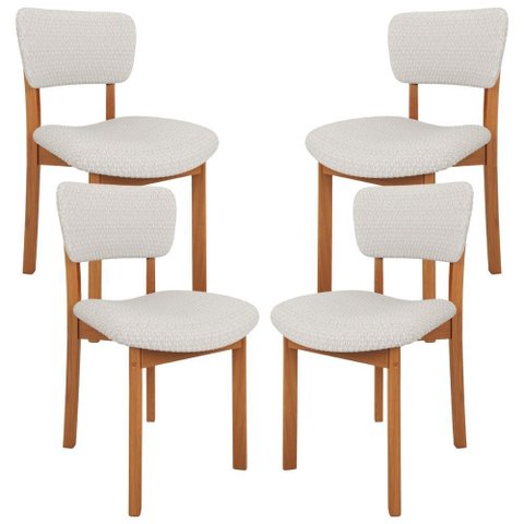 Kit 04 Cadeiras para Sala de Jantar Cozinha Living Estofada Dara L02 Bouclê Cru - Lyam Decor