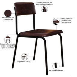 Kit 08 Cadeiras Estofada para Sala de Jantar Sense Preto C01 Courino Café - Lyam Decor - 4 Kit 08 Cadeiras Estofada para Sala de Jantar Sense Preto C01 Courino Café - Lyam Decor - 4