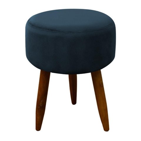 Puff Banqueta Decorativo Pés Madeira Azul Marinho