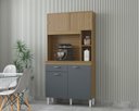 Ver imagem 2 de Cozinha Compacta Armário Organizador Duda 90cm com Gaveta - Damasco/ripado Cinza
