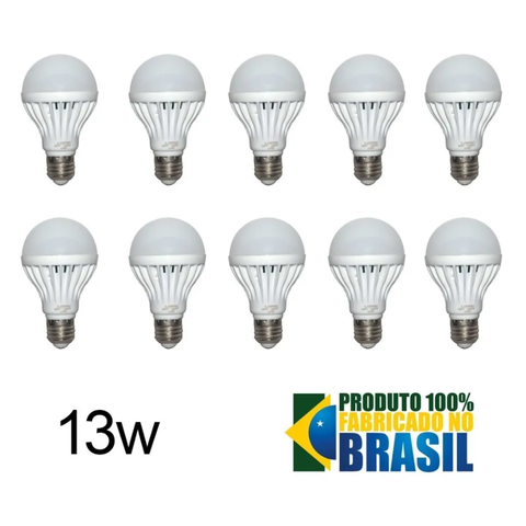 Kit 10 Lâmpada Led 13w Bulbo Soquete E27 Bivolt 6500k Branco Frio