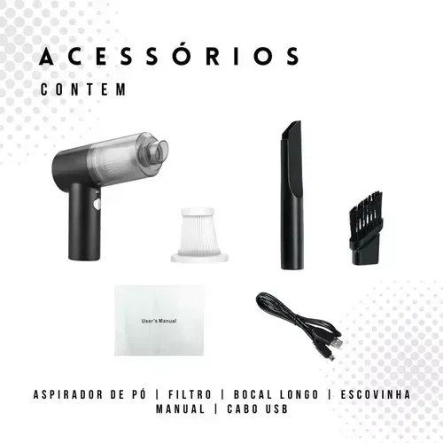 Mini Aspirador Portátil Usb Recarregável para Carro e Casa - 3