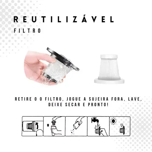 Mini Aspirador Portátil Usb Recarregável para Carro e Casa - 5