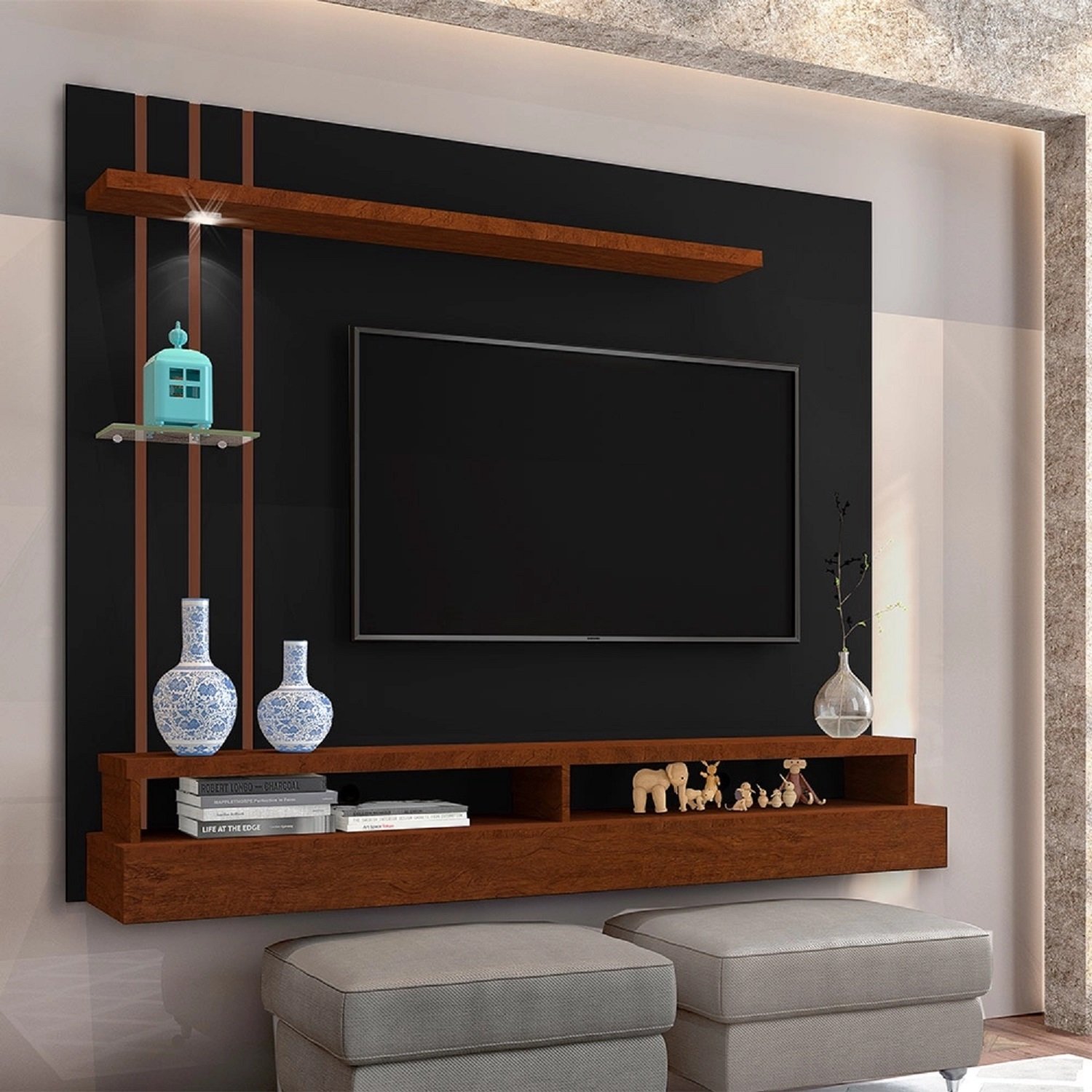 Painel de Tv Decorativo Para Sala Preto/Canela - 2