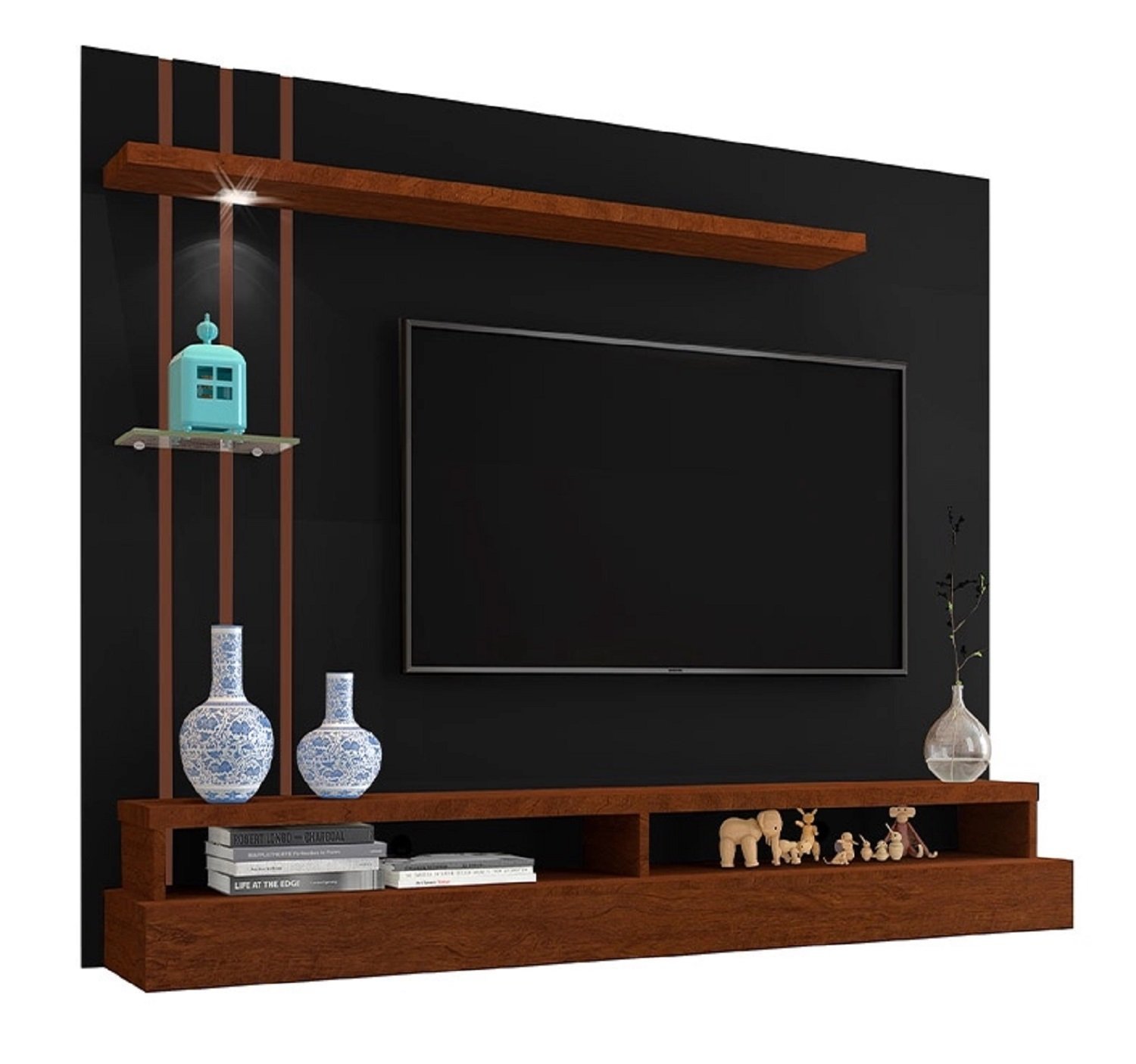 Painel de Tv Decorativo Para Sala Preto/Canela