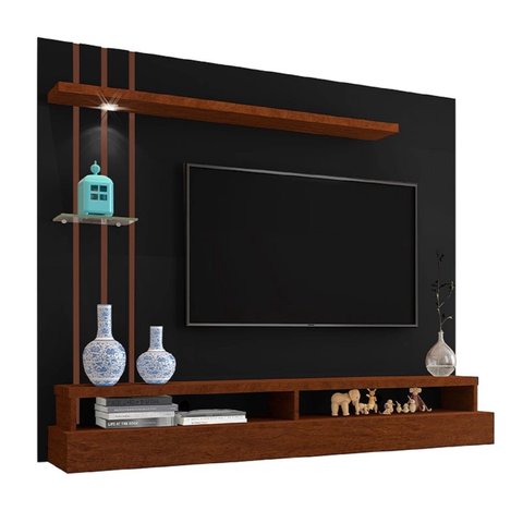 Painel de Tv Decorativo Para Sala Preto/Canela