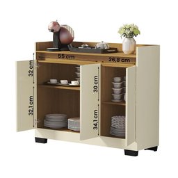 Aparador Buffet Sala Lord 3 Portas Perola/Mel - 3