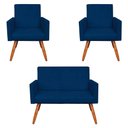 Ver imagem 1 de Kit 2 Poltronas e Namoradeira Nina Suede Azul Marinho